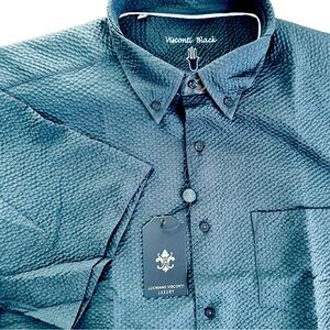 Visconti Black Men’s XL Navy Blue Short Sleeve Textured Performance Shirt NWT